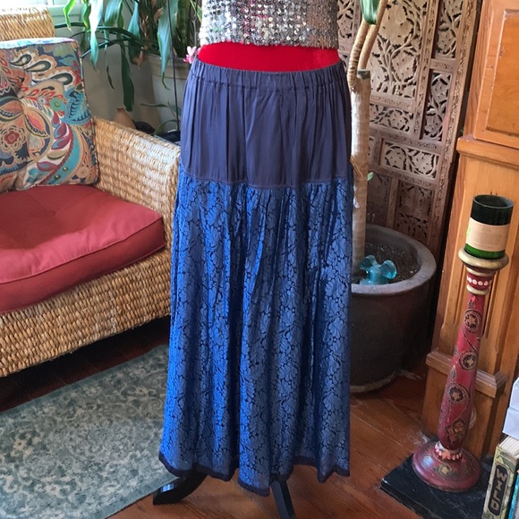 Vintage Blue Lace Boho Whimsigoth Maxi Skirt M - Picture 9 of 12